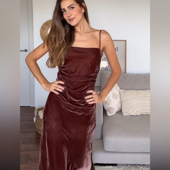 ZARA STRAPPY VELVET DRAPED MIDDI DRESS - Picture 2 of 11